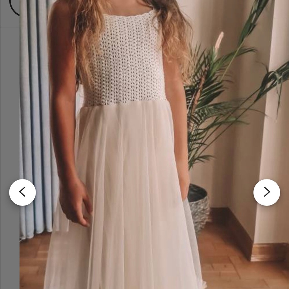 5t-6t STELLA Light Cream Boho Flower Girl Dress.